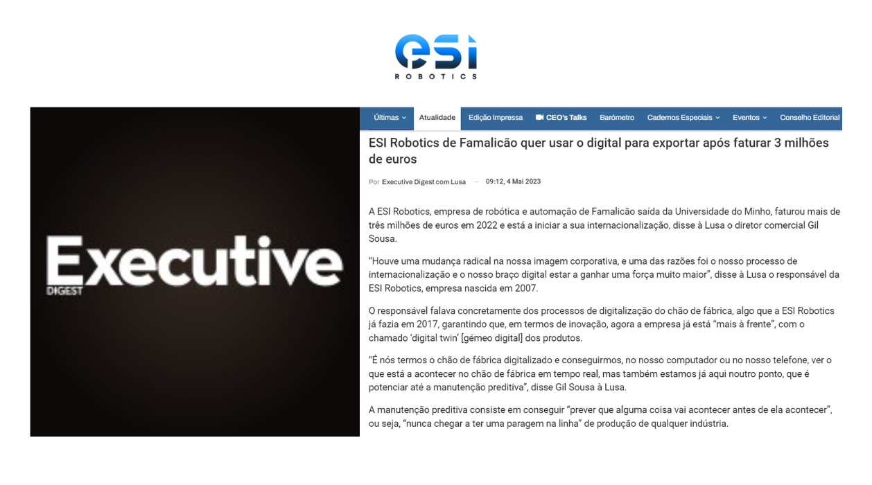 "ESI Robotics quer usar o digital para exportar após faturar 3 milhões de euros" - Executive Digest 0
