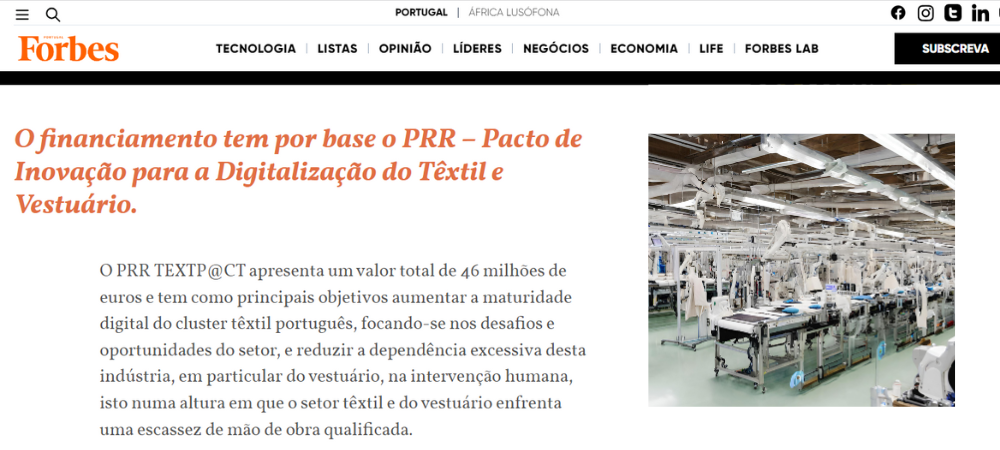 ESI Robotics na Forbes Portugal "Células Robóticas Made in Portugal Vão Apoiar Setor Têxtil" 1